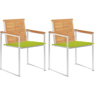 Havestole Med Hynder 2 Stk. Massivt Teaktræ Og Stål - 2 / Lysegrøn