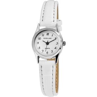 Excellanc dameur med kunstlæderrem - hvid/sølv med klassisk stil