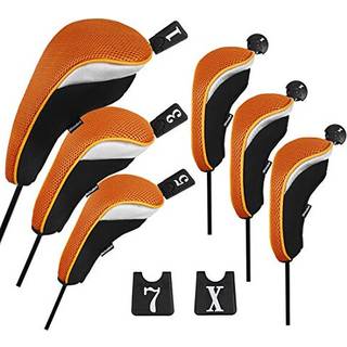 Andux 6 stk/s?t Golfk?llehovedbetr?k Woods Driver Fairway Hybrid S?t (3 Hybrider + 3 Woods) Sort/Orange