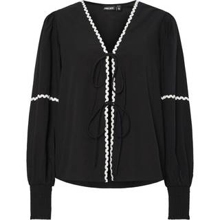 Pieces - Pcnervia Ls Tie Top - 4824652 Black Bright White