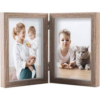 AEVETE 5x7 dobbelt billedrammer h?ngslet tr? folde billedrammer lodret display ?gte glas front