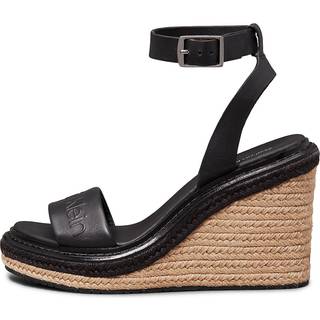 Leather Espadrille Wedge Sandals - Black - EU 39