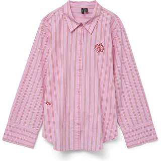 VERO MODA dame skjorte VMCHARLOTTE - Bonbon Stripes Fiery red/cloud dancer - S