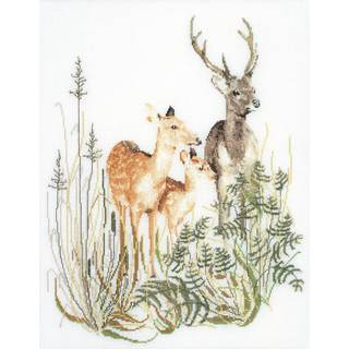 Thea Gouverneur - Tællet Cross Stitch Kit - Deer Family - Aida - 16 Count - Broderi -kit til voksne - DMC Broderietråde og andre krydsstingforsyn