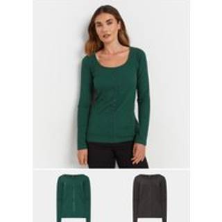 Lts Tall 2 Pack Emerald Green & Grey Ribbed Button Tops 20 Lts | Tall Women's Women's Multipack Tops & Vests