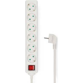 Nedis Udvidelse Socket | Stikprop med sidebens jord / Type F (CEE 7/7) | 6-vejs | 5.00 m | 3680 W | 16 A | Slags jordforbindelse: Sidekontakter | 230 V AC 50/60 Hz | Kontakt Vinkel: 45 ° | H05VV-F 3G1.5mm² | Indbygget on/off-knap (tænd/sluk) | Hvid
