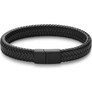 Sort Rustfri Stål & Faux Læder Flettet Armbånd