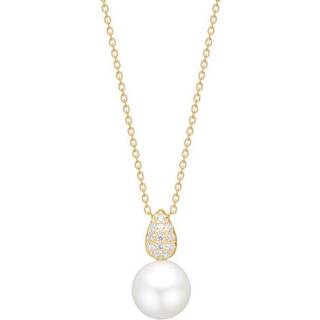 Siersbøl vedhæng i 8 kt. guld med zirkonia og perle - Inkl. forgyldt kæde