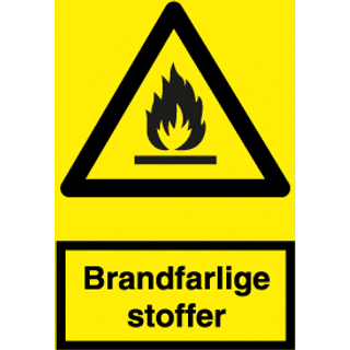 Advarselsskilt - Brandfarlige stoffer - Vinyl klistermærke - 297 x 210 mm (A4)