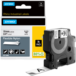DYMO Rhino Tape 19 mm, fleksibel nylon Sort på hvid