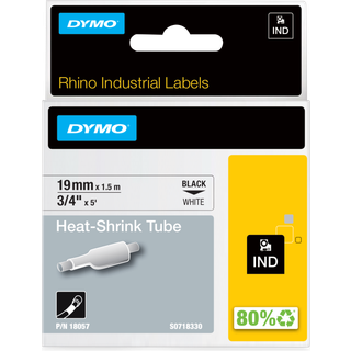 DYMO Rhino krympeflex | 19mm x 1.5m | sort på hvid