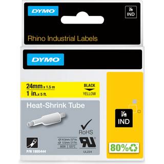 DYMO Rhino krympeflex | 24 mm x 1.5 m | sort på gul