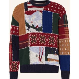 Patchwork Crewneck Sweater, Dark Navy Melange, S