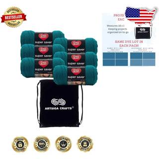 Red Heart Super Saver Real Teal E300B-656 (6-SKEINS-Samme farvestof) Bundne medium #4 Akrylgarn til hækling og strikning med projektpose