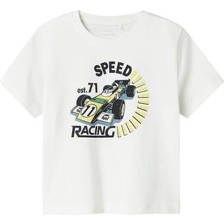 Name It T-shirt Bright White Speed Racing Med Racerbilprint