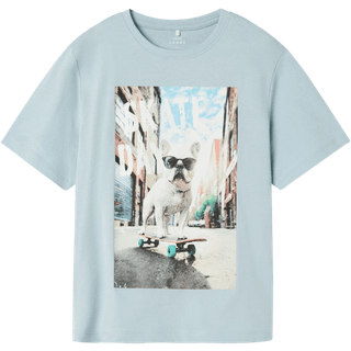 Name It T-shirt Celestial Blå Med Skater Print - Str. 7-8y 122/128cm