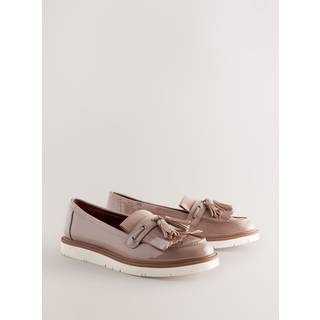 Next Taupe Standard/Wide Fit Forever Comfort Chunky Patent Tassel Detail Loafers