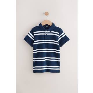 Next Navy/White Stripe Textured Short Sleeve 100% Cotton Polo Shirt (3-16yrs)