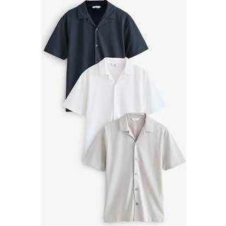 Next Navy/Gey/White Short Sleeve Pique Shirts 3 Pack