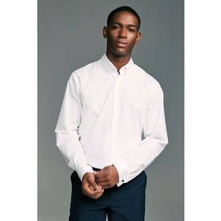 Next White Button Down Collar Regular Fit Easy Care Double Cuff Smart Shirt