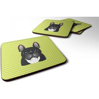 """" Caroline's Treasures BB1289FC Checkerboard Lime Green French Bulldog Foam Coaster (Sæt på 4) 3.5 """" ""H X 3,5"" """" ""W Multicolor"" ""