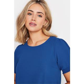 M & Co M & Co Blue Shirred Short Sleeve Top
