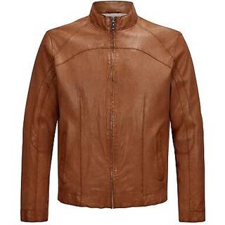 MILESTONE Herren Lederjacke orange, cognac uni mit Motiv