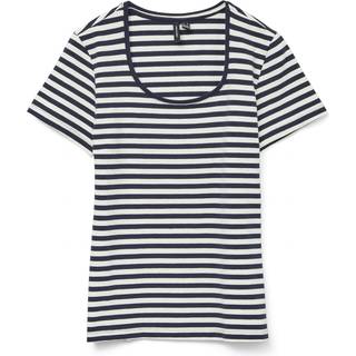 VERO MODA dame t-shirt VMLOTTE - Snow White Stripes NAVY BLAZER - L