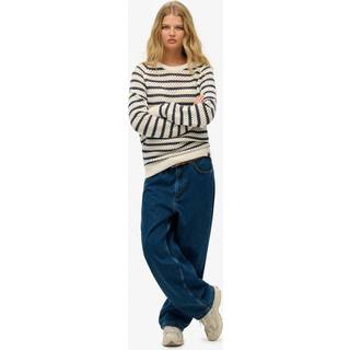 Superdry Superdry White Stripe Crochet Slouchy Crew 100% Cotton Sweatshirt