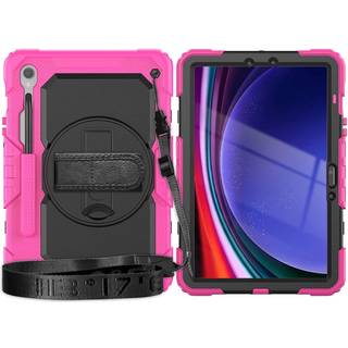 Samsung Galaxy Tab S9 Håndværker Bagside Cover m. Beskyttelsesfilm, Håndholder & Skulderstrop - Pink / Sort
