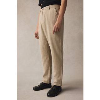 Next Neutral Elasticated Waist Textured Linen Blend Trousers