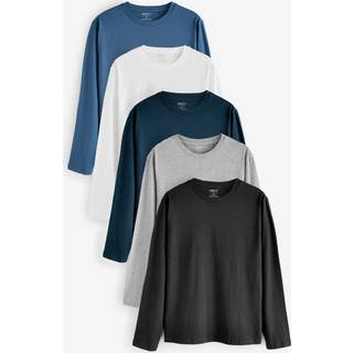 Next Black/White/Grey/Blue Slim Fit Regular Fit Long Sleeve 100% Cotton T-Shirts 5 Pack