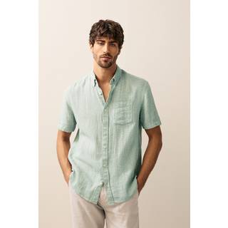 Next Green Standard Collar Cotton Linen Blend Short Sleeve Shirt