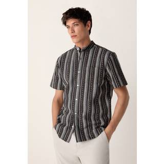 Next Black Textured Stripe Short Sleeve Shirt
