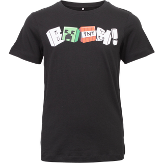 Guppy Minecraft Drenge T-shirt - Black/Chest Print - 134/140