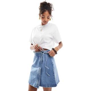 Liza Wrap Denim Nederdel, Medium Blue Denim, S