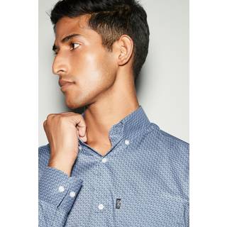 Next Dusky Blue Dot Print Regular Fit Easy Iron Button Down Oxford Shirt
