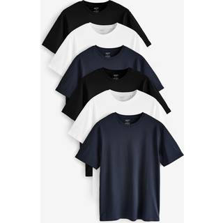 Next White/Black/Navy Regular Fit Essential Cotton T-Shirts 6 Pack