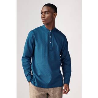 Next Navy Blue Textured Long Sleeve 100% Cotton Kurta