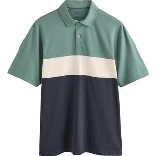 Next Dark Green 100% Cotton Short Sleeve Button Up Block Polo Shirt