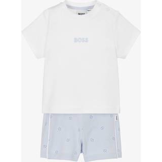 BOSStil drenge. J52278 Sæt med T-shirt og shorts, hvid, blå (12meses= 74cm), Casual, Bomuld, Korte ærmer, børnetøj