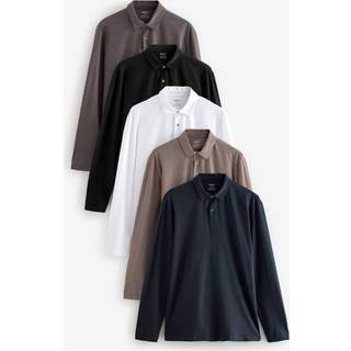 Next Black/White/Navy/Neutrals Long Sleeve Jersey Polo Shirts 5 Pack