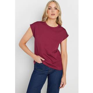 Lts Tall Burgundy Red Shoulder Button Short Sleeve Tshirt 12 Lts | Tall Women's T-Shirts