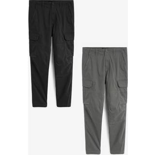 Next Black/Charcoal Grey Slim Fit Cotton Rich Stretch Cargo Trousers 2 Pack
