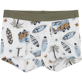 Boxershorts i offwhite økologisk bomuld med motiv og olivengrønne detaljer