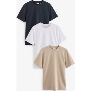 Next Navy/White/Stone Regular Fit Heavyweight T-Shirts 3 Pack