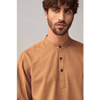 Next Brown Textured Long Sleeve 100% Cotton Kurta