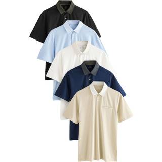 Next 5 Geo Woven Collar Regular Fit Short Sleeve Jersey Polo Shirts 5 Pack