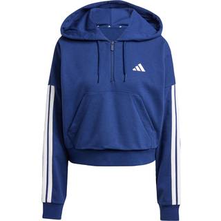 Essentials 3-Stripes French Terry Quarter-Zip hættetrøje - Dark Blue / White