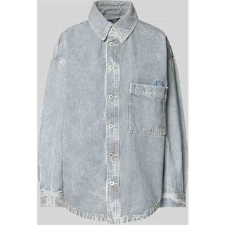Stribet yderskjorte i fast denim med knapper